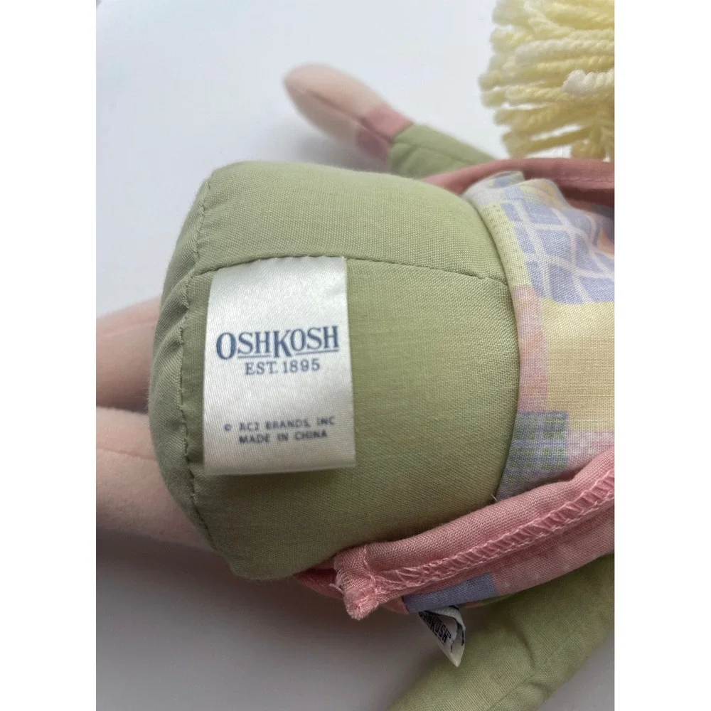 OshKosh Bgosh Plush Rag Doll Blonde Yarn Hair‎ Patchwork Dress Butterfly Vintage